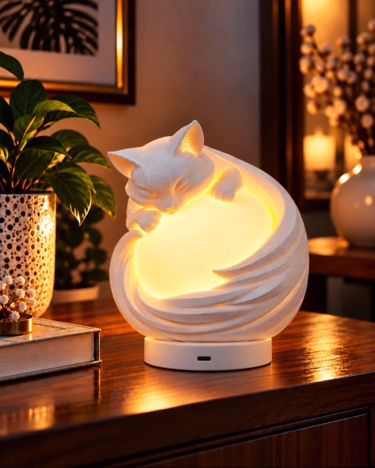 Kedi Tasarımlı 3D Baskı Dekoratif Masa Lambası