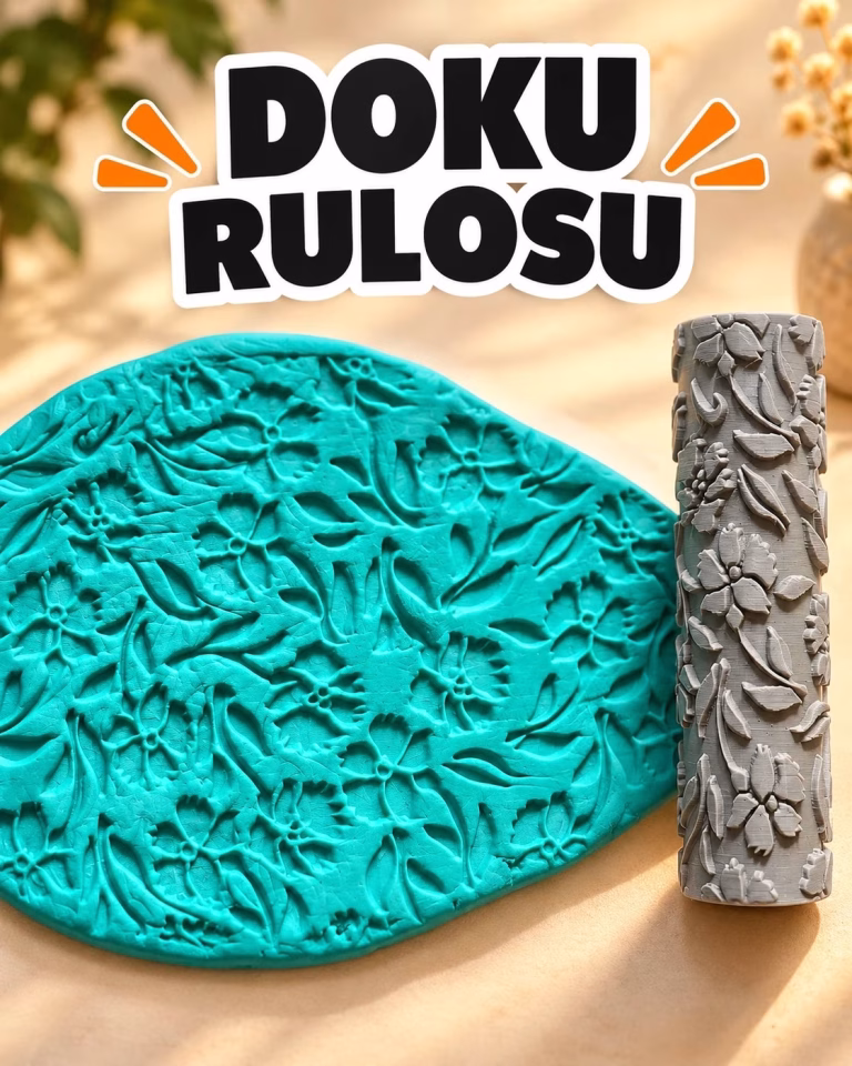 Çiçekli Yaprak Desenli Seramik Hamur Doku Rulosu