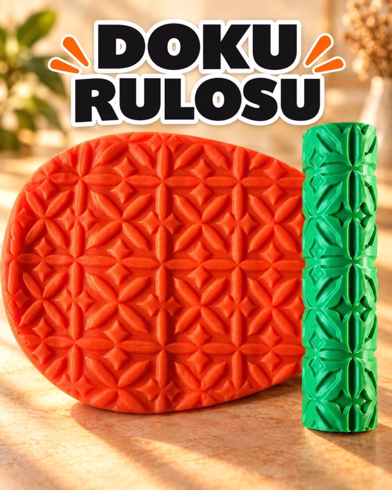 Geometrik Çiçek Deseni Seramik Hamur Doku Rulosu