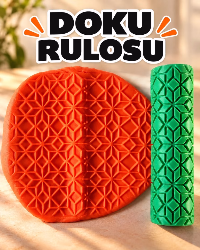 Geometrik Karo Deseni Seramik Hamur Doku Rulosu