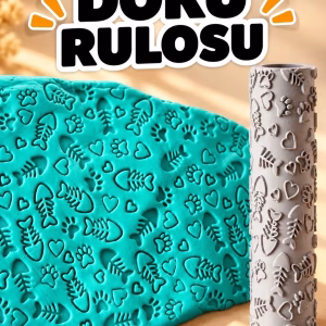 Kalp, Balık ve Pati Deseni Seramik Hamur Doku Rulosu