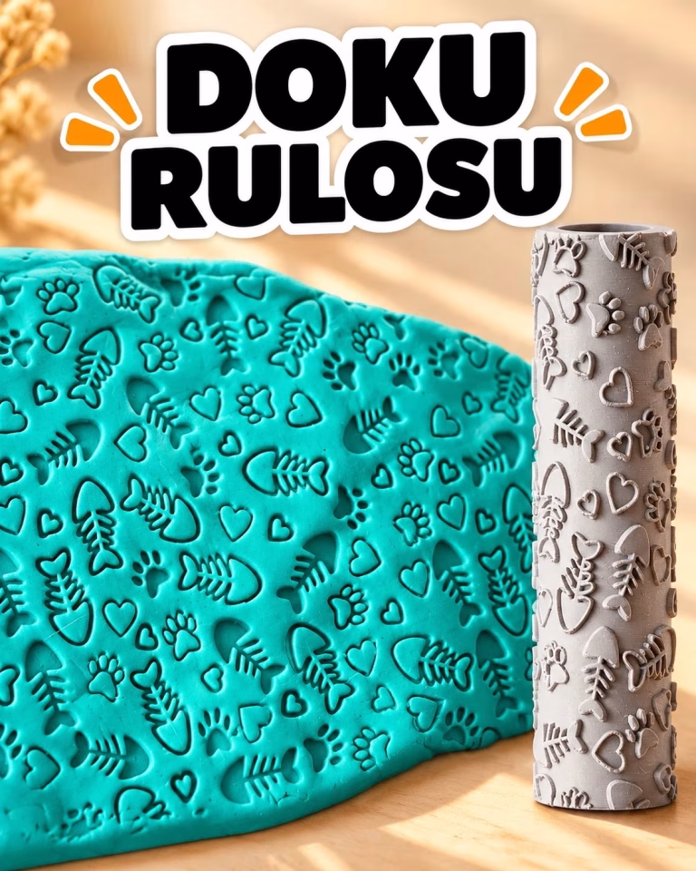 Kalp, Balık ve Pati Deseni Seramik Hamur Doku Rulosu