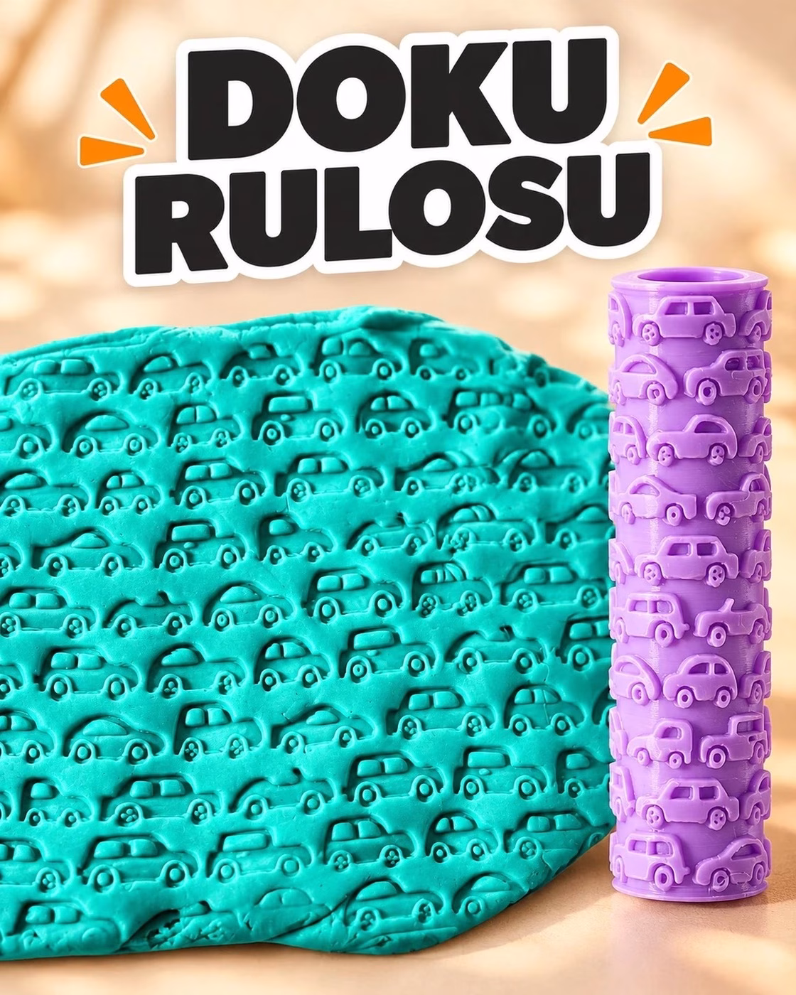 Otomobil, Araba ve Kamyon Deseni Seramik Hamur Doku Rulosu