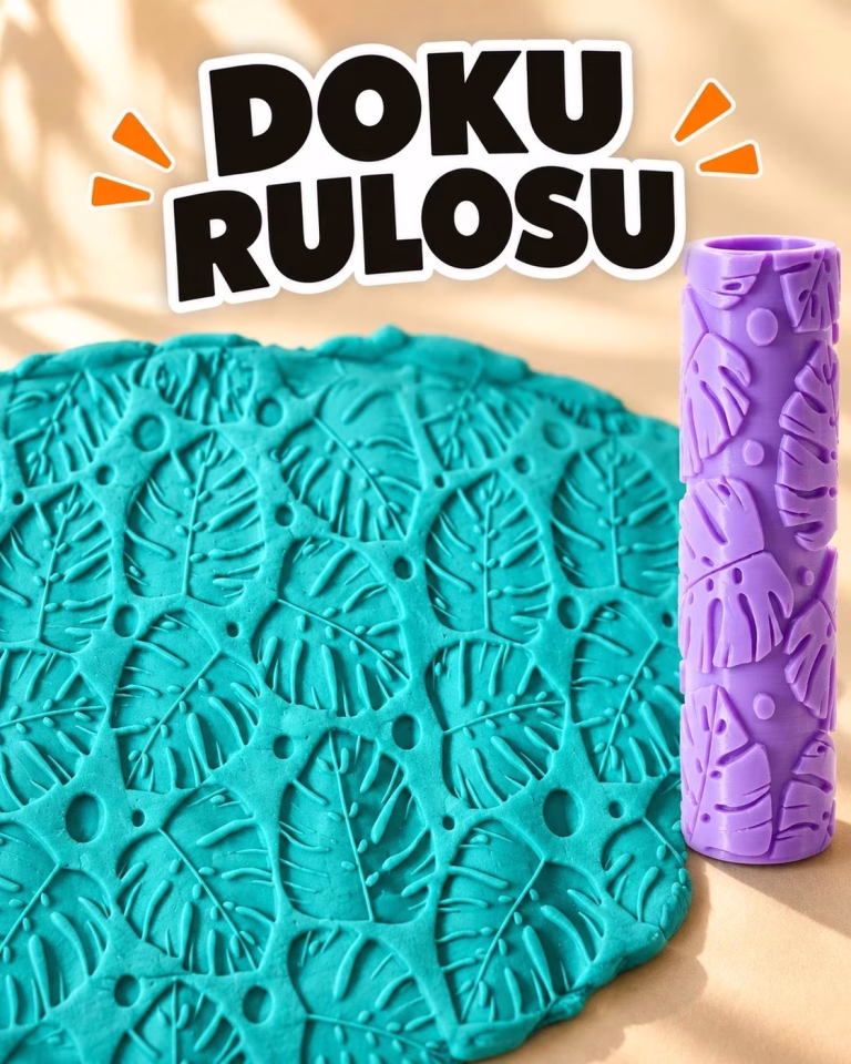Monstera Yaprağı Deseni Seramik Hamur Doku Rulosu
