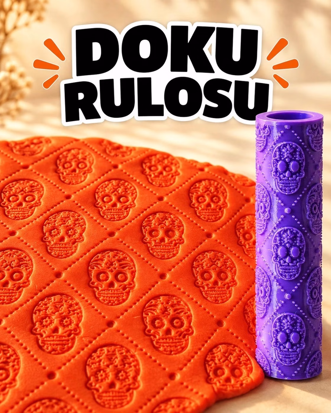 Şeker Kafatası Deseni Seramik Hamur Doku Rulosu