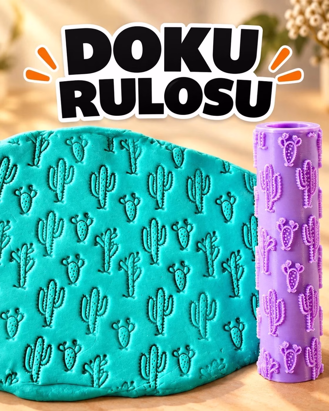 Kaktüs Deseni Seramik Hamur Doku Rulosu