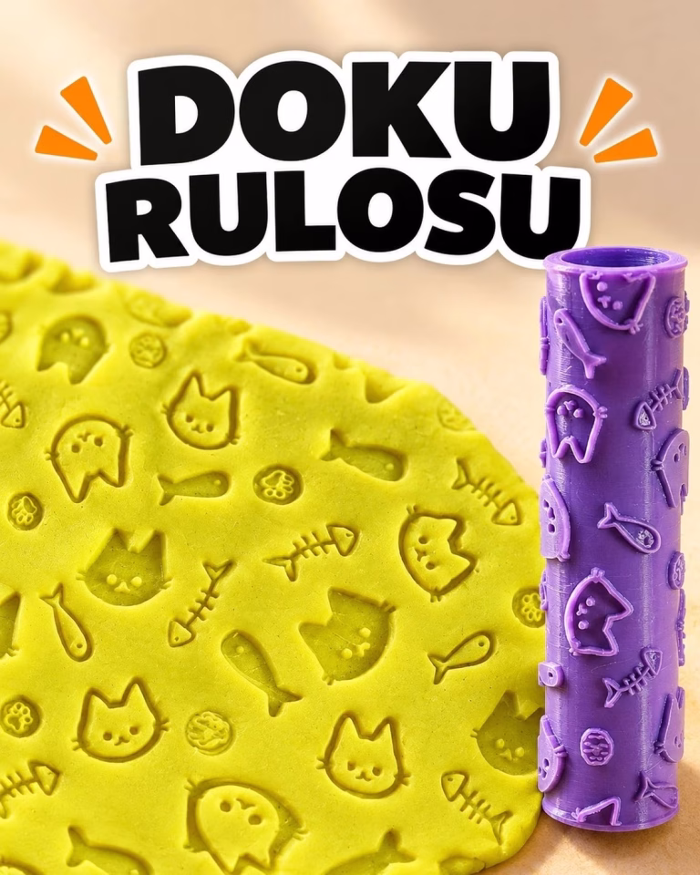 Kedi ve Balık Deseni Seramik Hamur Doku Rulosu