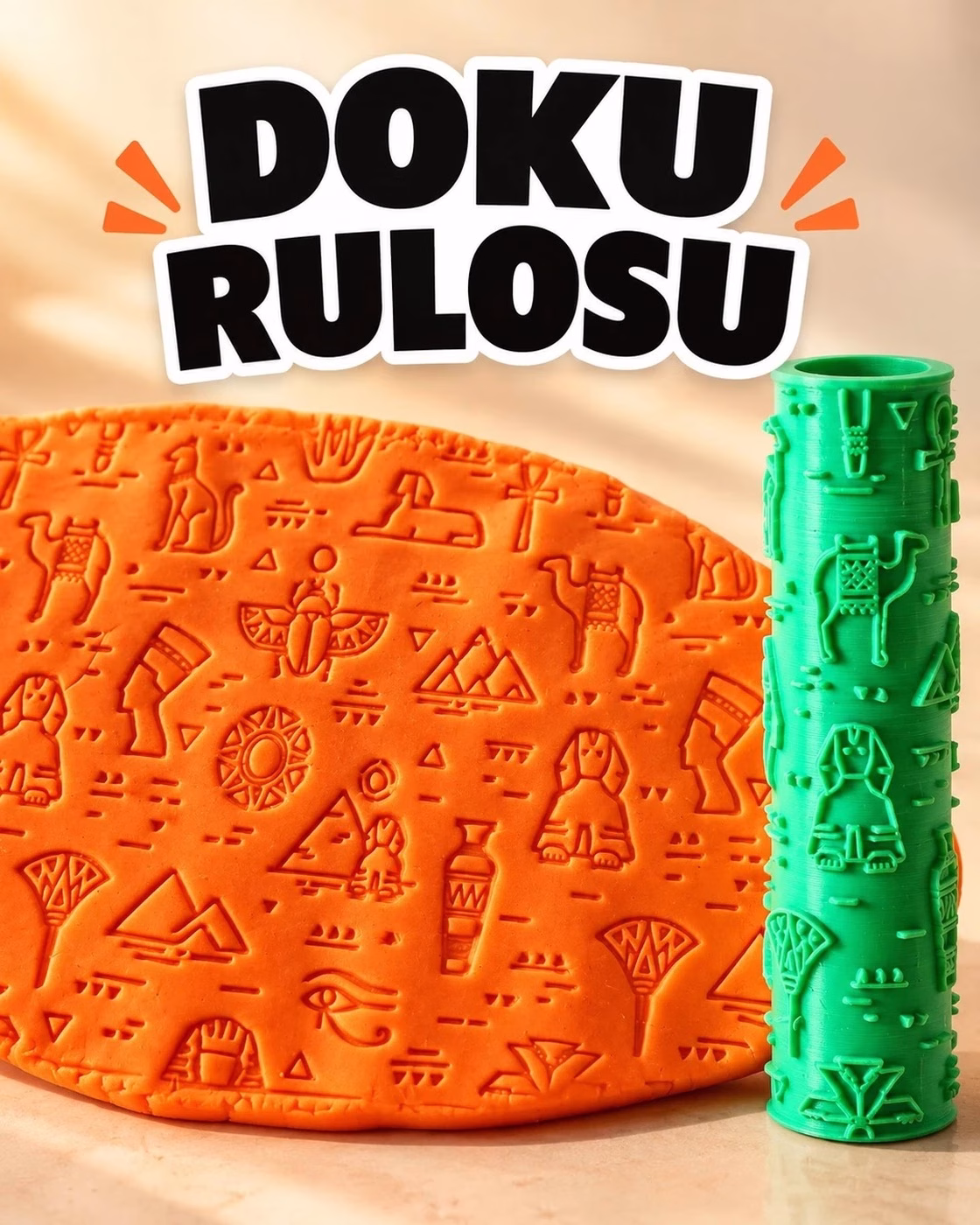 Mısır Sembolleri Seramik Hamur Doku Rulosu