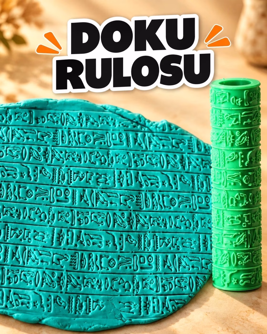 Mısır Hiyeroglif Yazısı Seramik Hamur Doku Rulosu